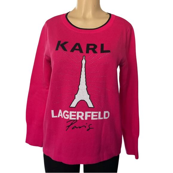Karl Lagerfeld Paris Hot Pink Eiffel Tower Sweater – Size M - Picture 1 of 9